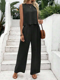 Tie Back Round Neck Top and Pants Set - Trendsi - Flyclothing LLC