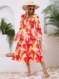 Printed Long Sleeve Midi Dress - Trendsi - Flyclothing LLC