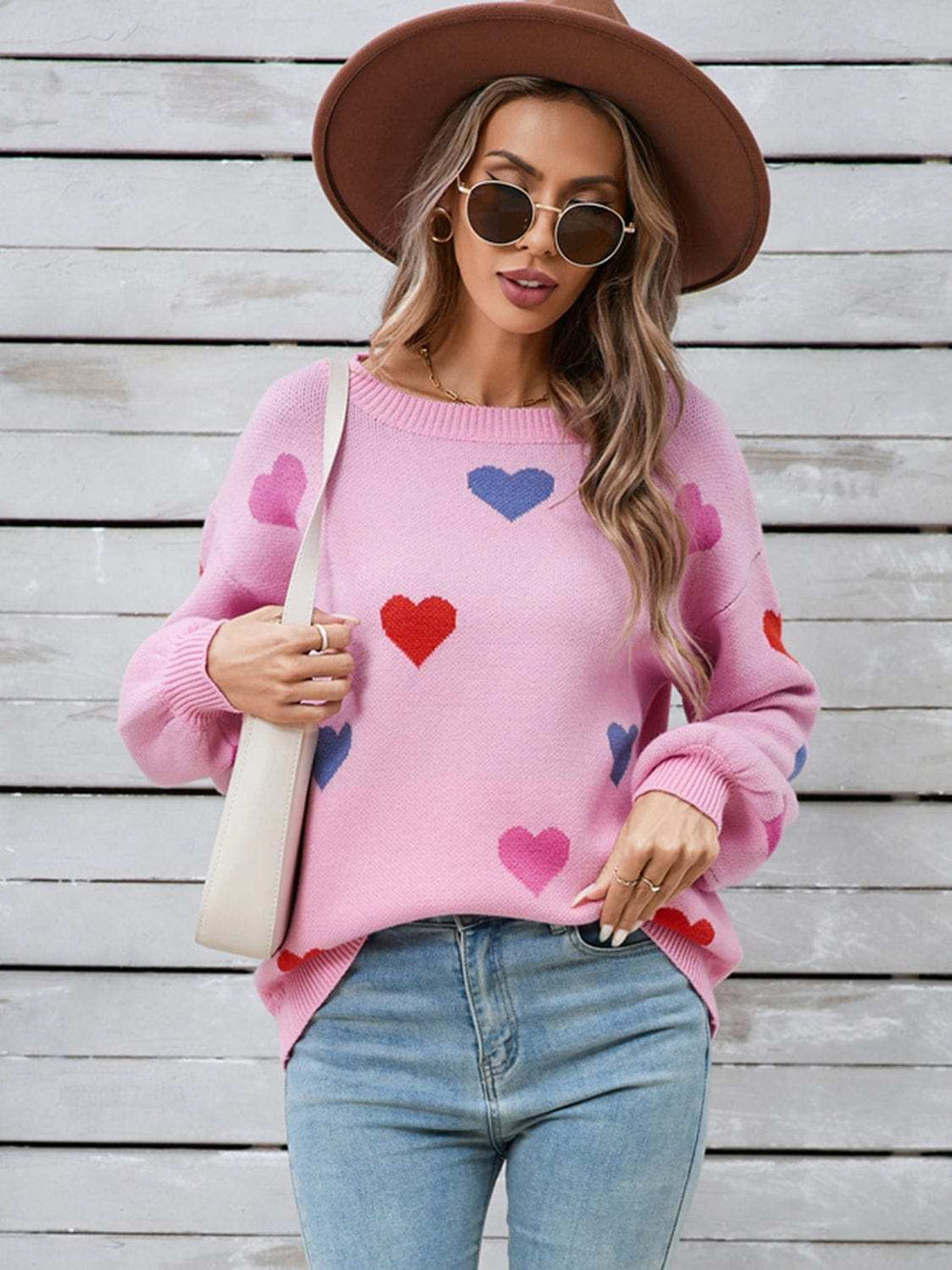 Angel Wings Heart Round Neck Long Sleeve Sweater - Trendsi - Flyclothing LLC