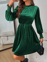 Glitter Mock Neck Long Sleeve Mini Dress - Trendsi - Flyclothing LLC