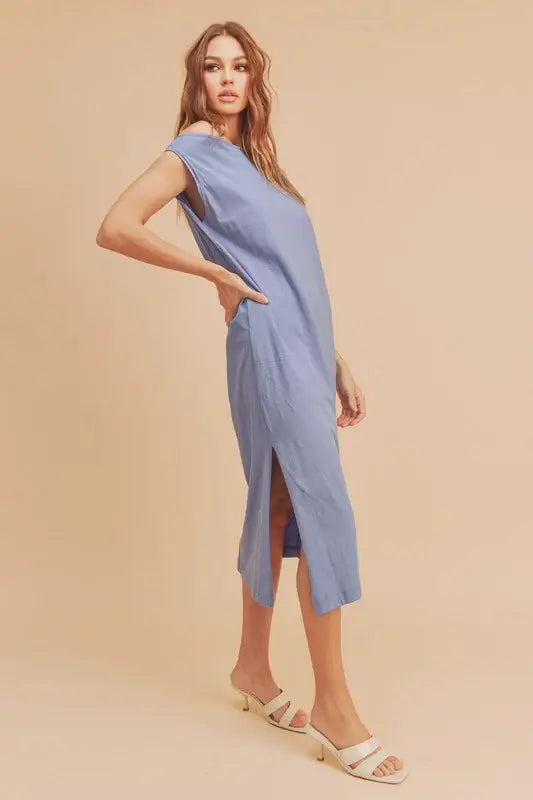 Aemi + Co Side Slit Round Neck Sleeveless Midi Dress - Trendsi - Flyclothing LLC