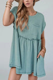 Frill Round Neck Cap Sleeve Mini Dress - Trendsi
