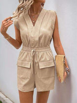 Perfee Drawstring V-Neck Sleeveless Romper - Trendsi - Flyclothing LLC