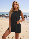 Slit Round Neck Top and Shorts Set - Trendsi - Flyclothing LLC