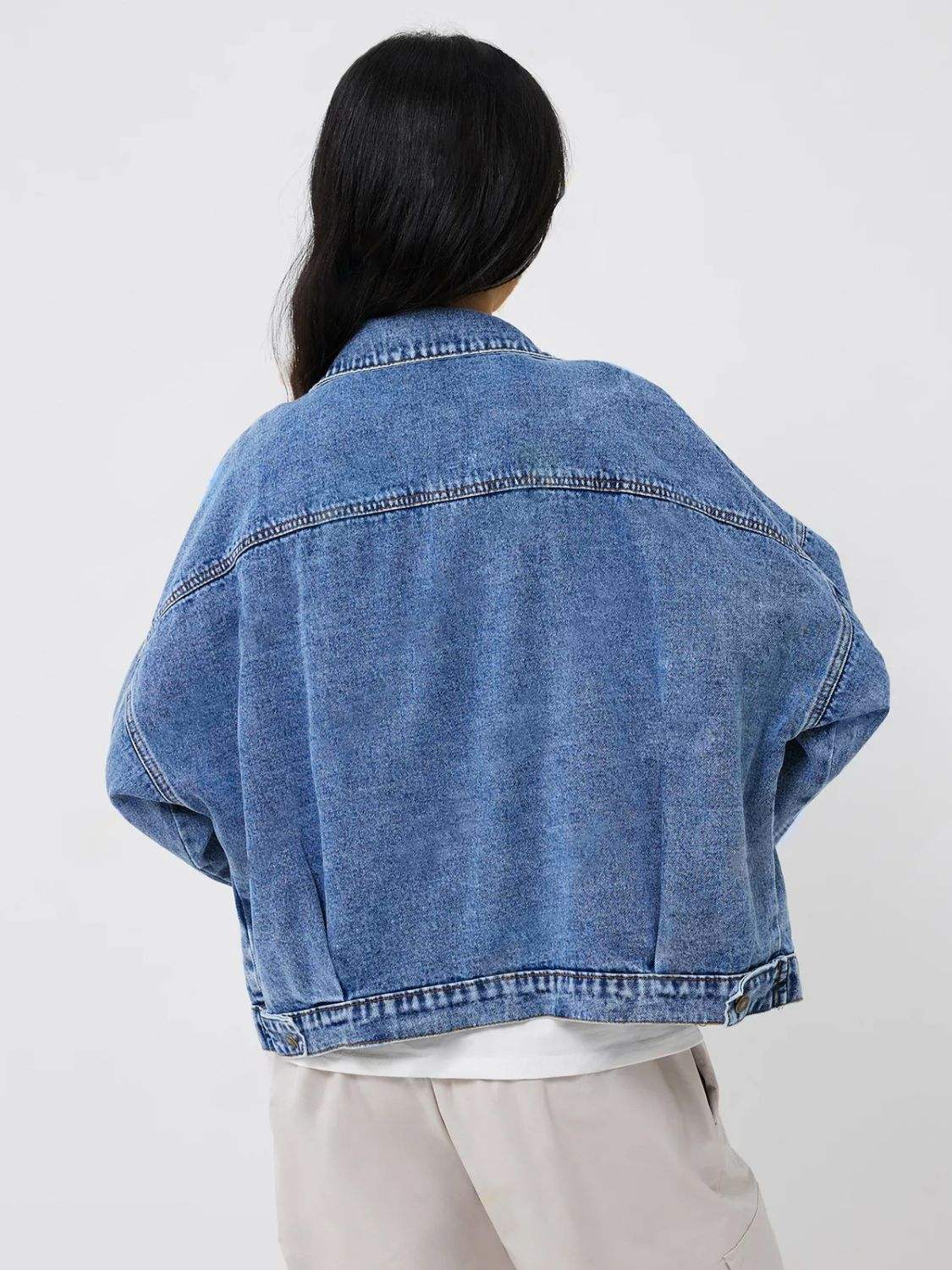 Pocketed Button Up Long Sleeve Denim Top - Trendsi - Flyclothing LLC