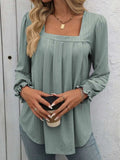 Square Neck Long Sleeve Top - Trendsi - Flyclothing LLC