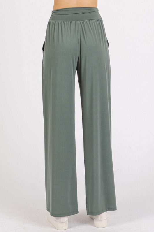 Mittoshop Stretch Banded Waist Wide Leg Pants with Pockets - Trendsi - Flyclothing LLC