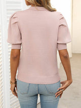 Mandy Mock Neck Puff Sleeve Sweater - Trendsi - Flyclothing LLC