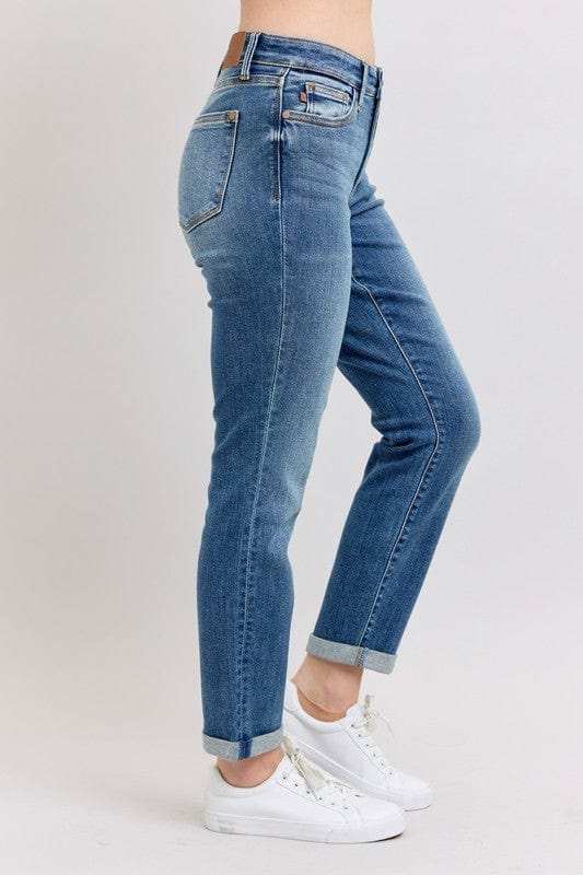 Judy Blue Full Size Mid Rise Skinny Cuff Jeans with Pockets Plus Size - Trendsi - Flyclothing LLC