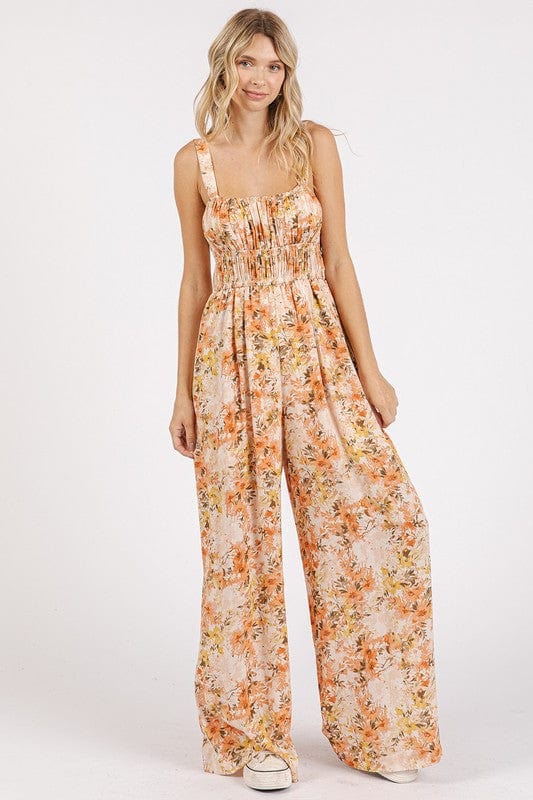Mittoshop Flower Print Gathered Bust Sleeveless Jumpsuit - Trendsi