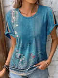 Printed Round Neck Short Sleeve T-Shirt - Trendsi - Flyclothing LLC