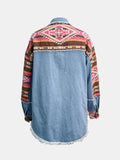 Geometric Collared Neck Long Sleeve Shacket - Trendsi