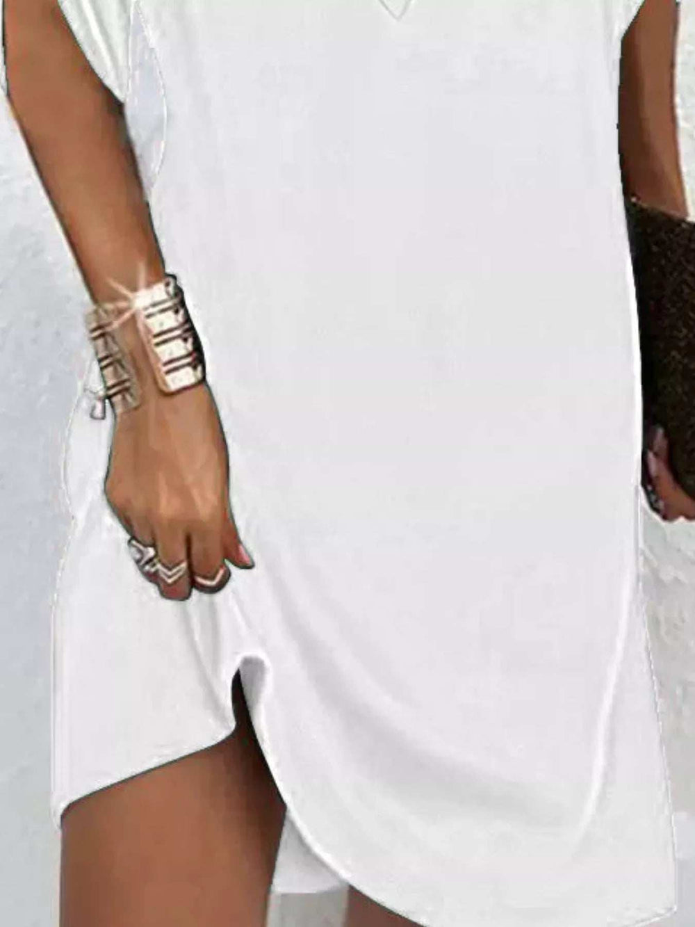 Full Size V-Neck Slit Sleeve Mini Dress Plus Size - Trendsi - Flyclothing LLC