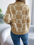 Halloween Ghost Pattern Checkered Round Neck Sweater - Trendsi - Flyclothing LLC