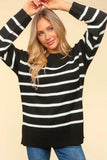 Haptics Full Size Striped Contrast Side Slit Sweater - Trendsi - Flyclothing LLC