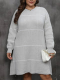 Plus Size Round Neck Long Sleeve Sweater Dress - Trendsi