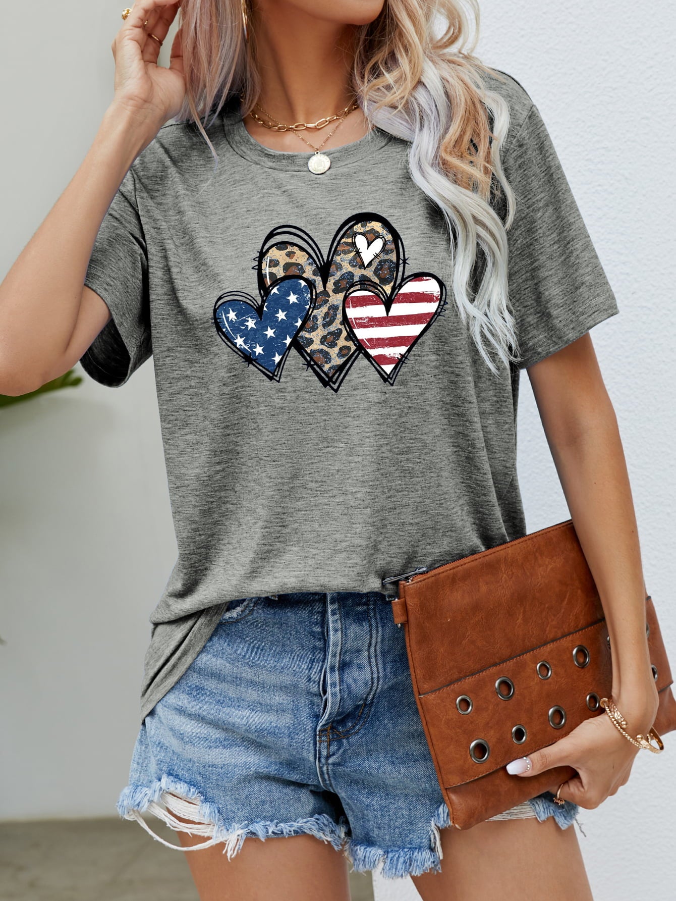 US Flag Leopard Heart Graphic Tee - Trendsi - Flyclothing LLC