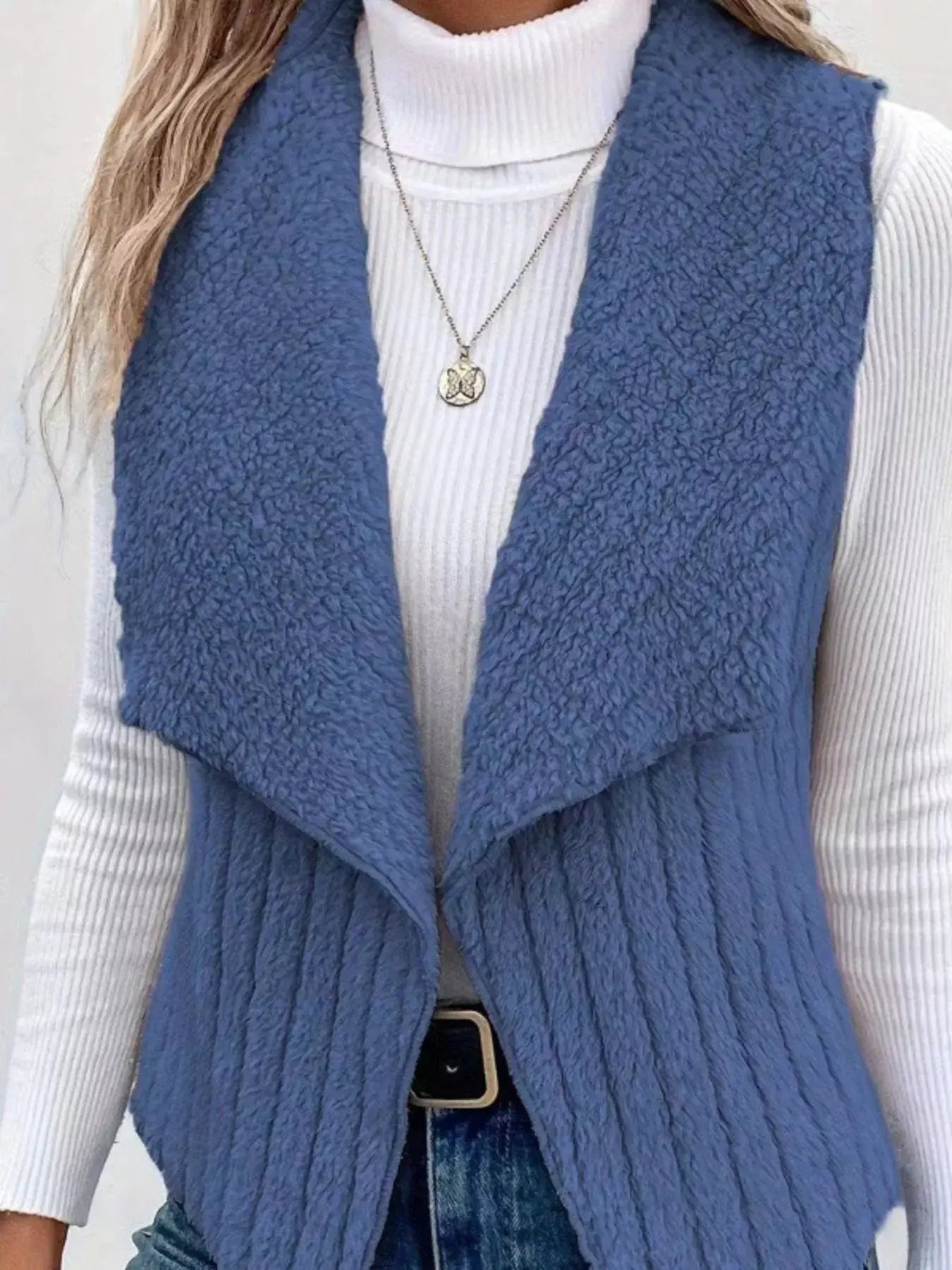 Cozy Fleece Open Front Vest Coat - Trendsi - Flyclothing LLC