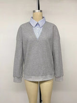 Striped Collar Dropped Shoulder Sweatshirt - Trendsi - Flyclothing LLC