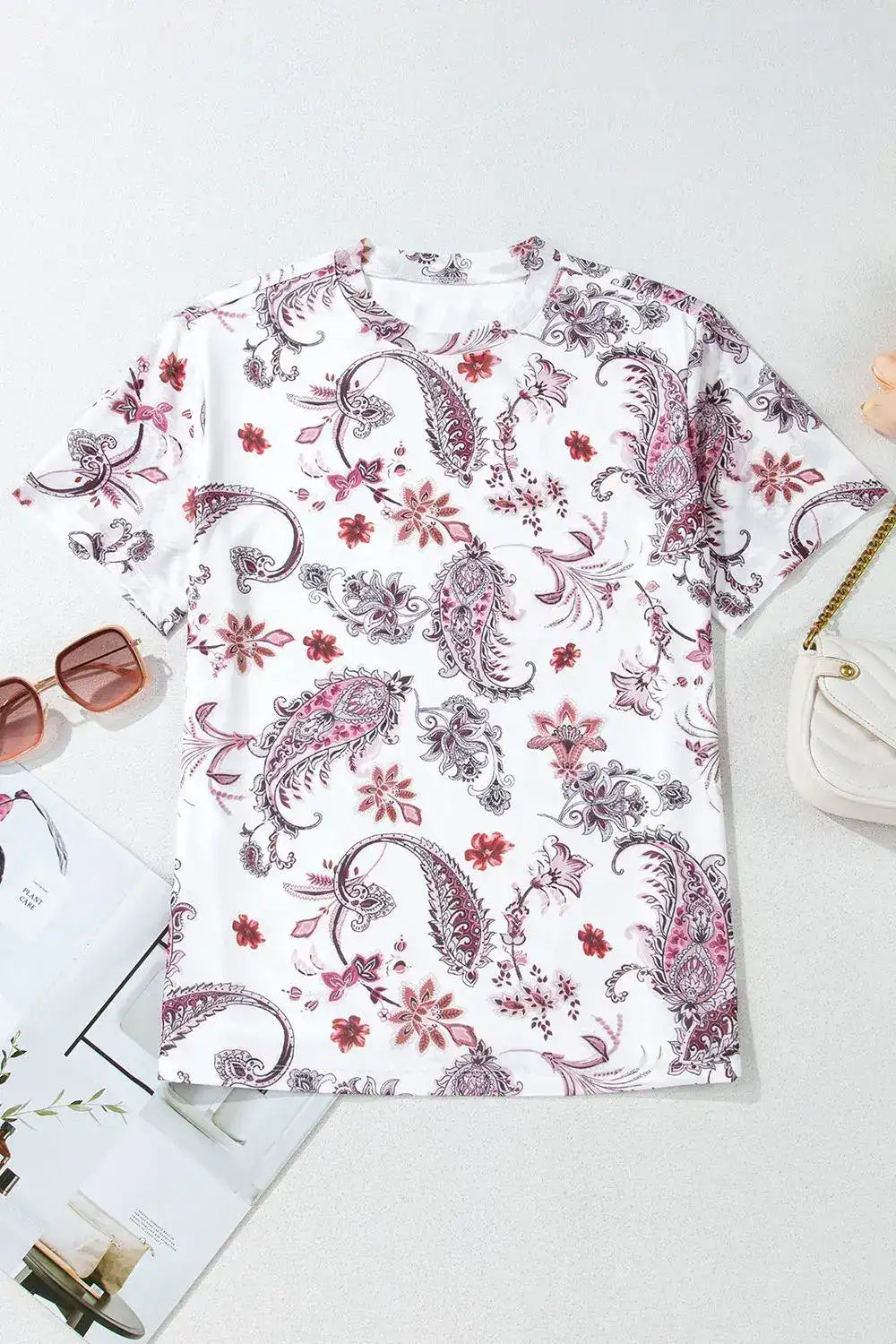 Paisley Mock Neck T Shirt - Trendsi - Flyclothing LLC