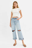RISEN Full Size Mid Rise Fit Boyfriend Jeans with Cuff Plus Size - Trendsi - Flyclothing LLC