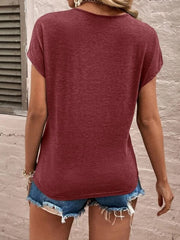 Full Size Lace Detail V-Neck Short Sleeve T-Shirt - Trendsi