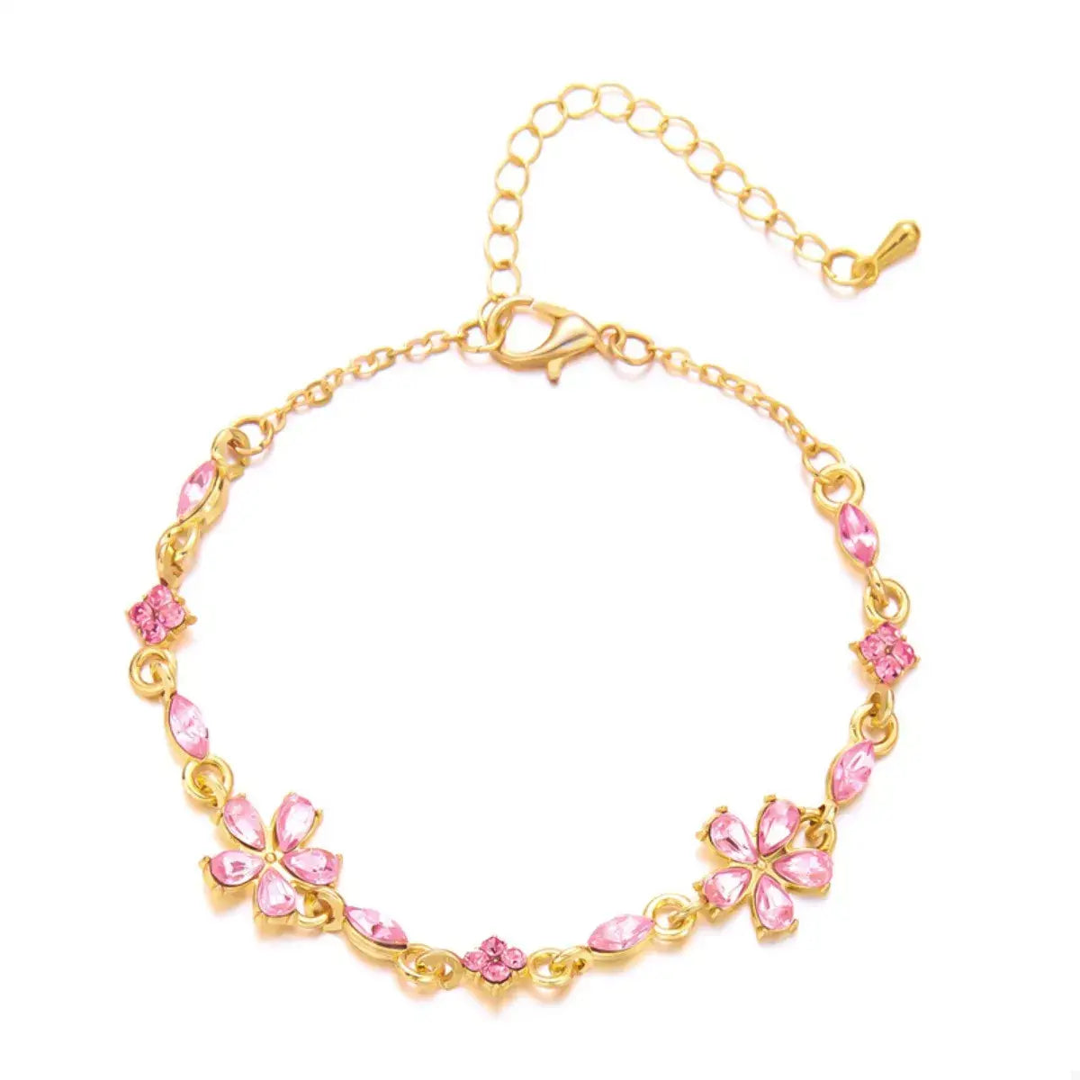 18K Gold-Plated Rhinestone Flower Bracelet - Trendsi - Flyclothing LLC