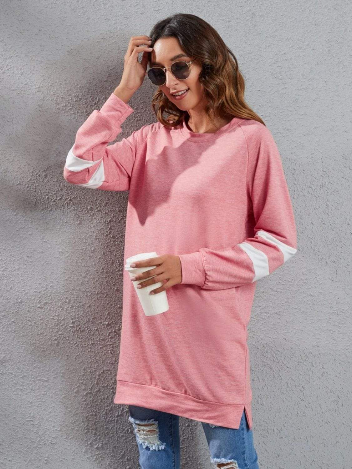 Full Size Striped Round Neck Long Sleeve T-Shirt - Trendsi - Flyclothing LLC