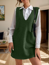 V-Neck Sleeveless Sweater Dress with Pockets - Trendsi - Flyclothing LLC