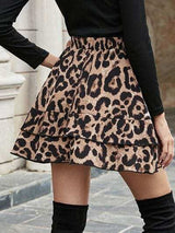 Ruffled Leopard Elastic Waist Skirt - Trendsi - Flyclothing LLC