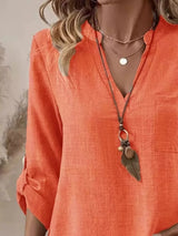 Casual V-Neck Roll-Sleeve T-Shirt with Pocket - Trendsi - Flyclothing LLC