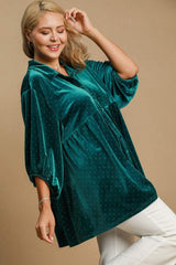 Umgee Full Size Polka Dot Collared Neck Button Up Shirt - Trendsi - Flyclothing LLC
