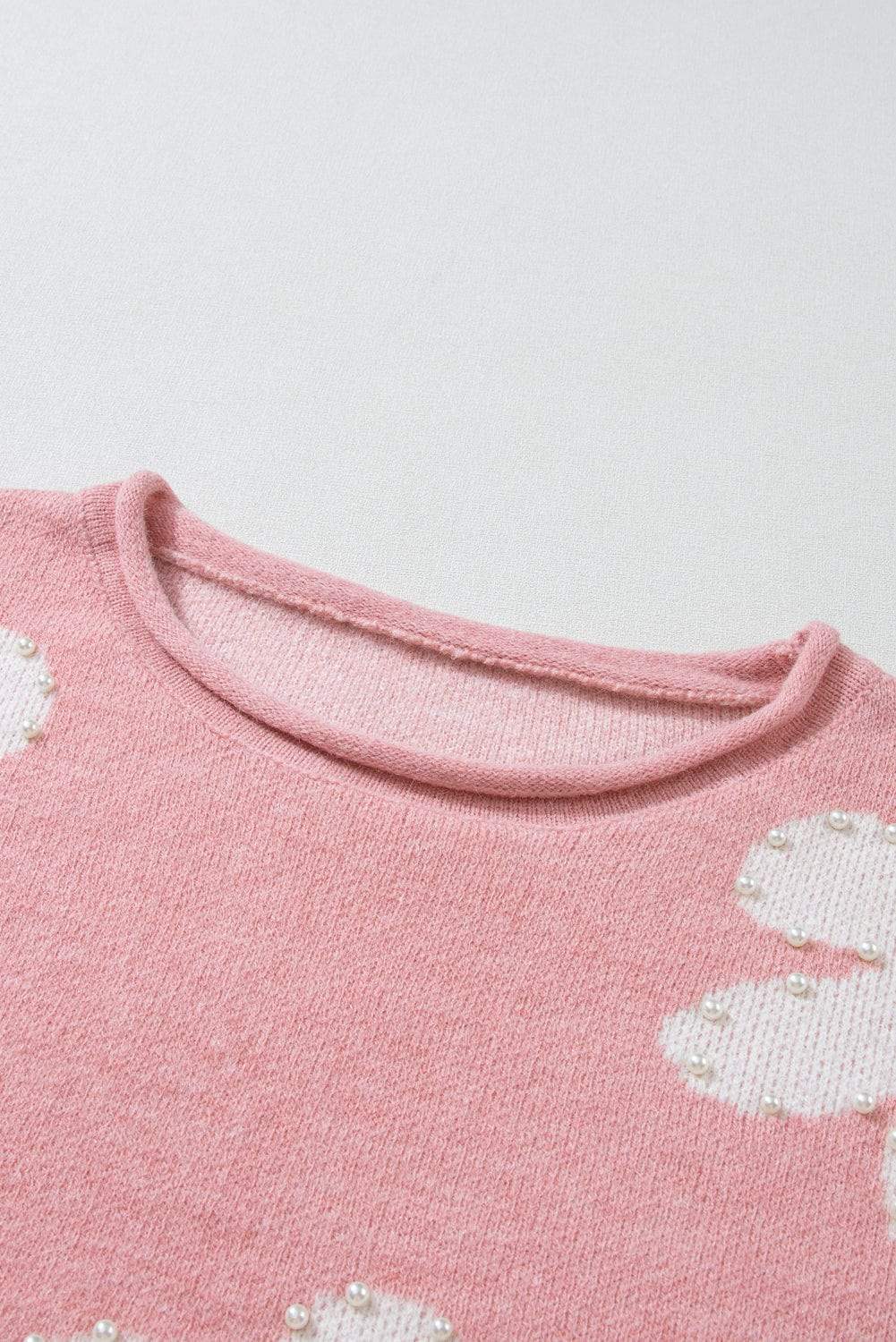 Pearl Trim Flower Round Neck Sweater - Trendsi - Flyclothing LLC