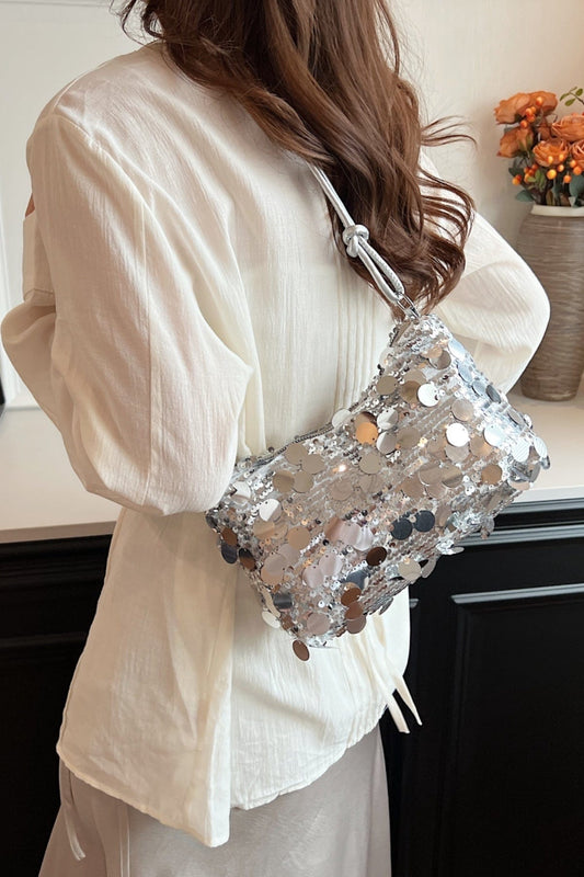 Sequin Knotted Straps Shoulder Bag - Trendsi