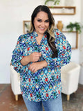 Double Take Full Size Printed Balloon Sleeve Blouse - Trendsi - Flyclothing LLC