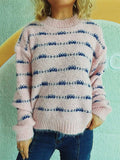 Striped Round Neck Long Sleeve Sweater - Trendsi - Flyclothing LLC