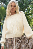 POL Cable Knit Cutout Long Sleeve Sweater - Trendsi