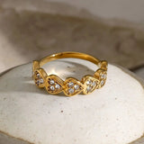 Stainless Steel Inlaid Zircon Heart Ring - Trendsi