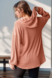 Double Take Full Size Half Button Long Sleeve Hoodie - Trendsi - Flyclothing LLC