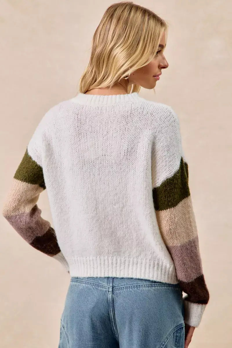 BiBi Flower Color Block Sweater - Trendsi - Flyclothing LLC