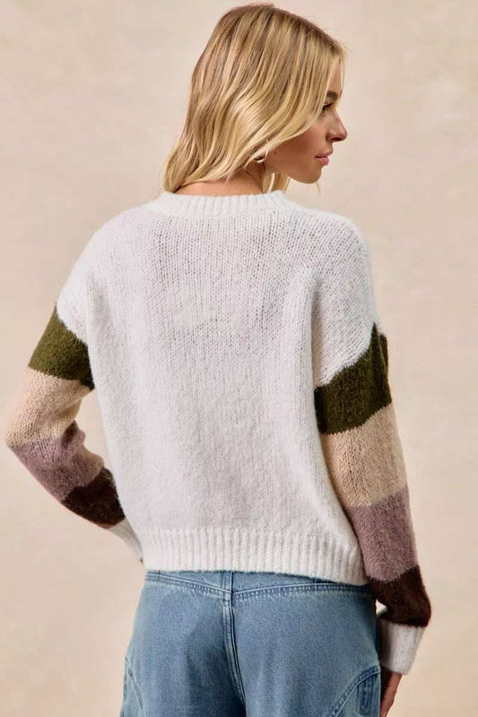BiBi Flower Color Block Sweater - Trendsi - Flyclothing LLC