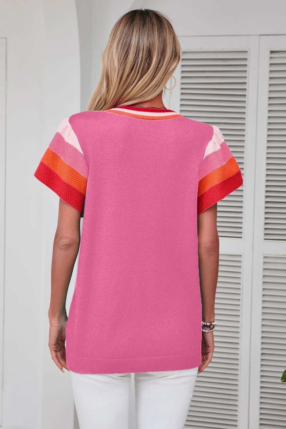 Color Block Round Neck Knit Top - Trendsi - Flyclothing LLC