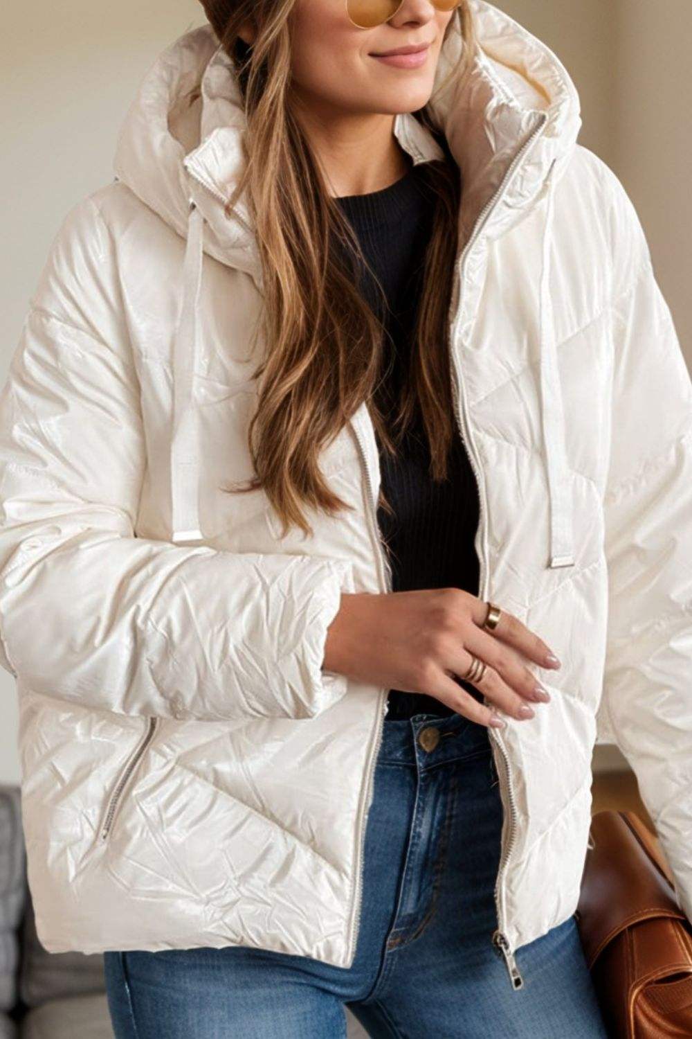 Drawstring Zip Up Long Sleeve Hooded Winter Coat - Trendsi - Flyclothing LLC