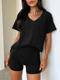 V-Neck T-Shirt and Shorts Set - Trendsi - Flyclothing LLC