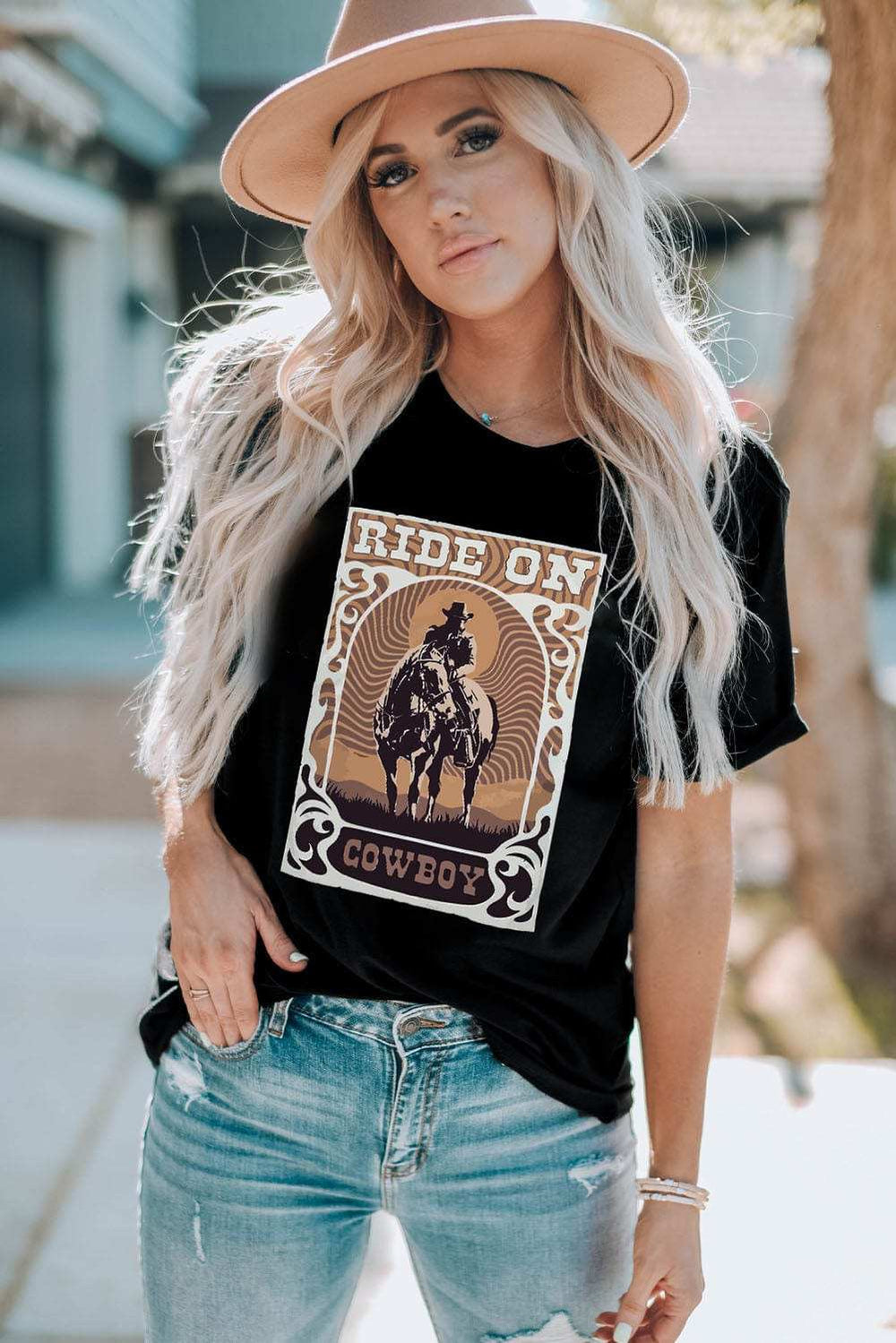 Graphic Round Neck Short Sleeve T-Shirt - Trendsi - Flyclothing LLC