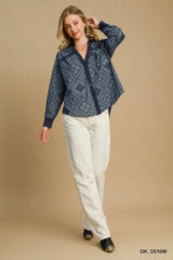 Umgee Paisley Print Denim Shirt Jacket - Trendsi - Flyclothing LLC
