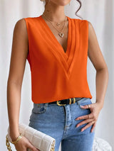 V-Neck Pleated Sleeveless Cami Tank Top - Trendsi - Flyclothing LLC