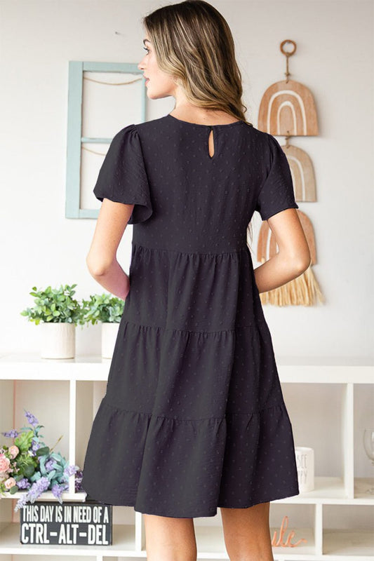 Heimish Swiss Dot Short Sleeve Tiered Dress - Trendsi