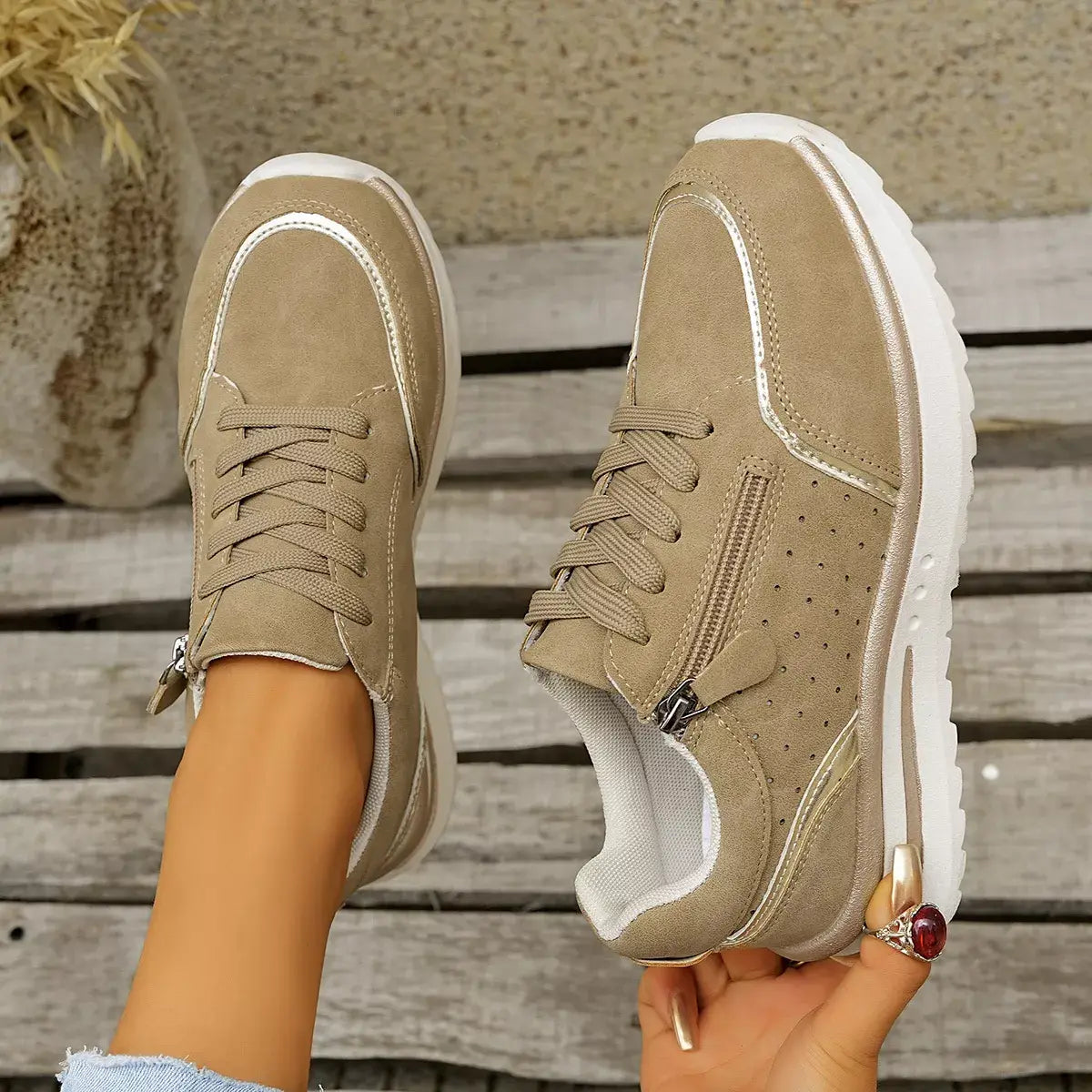 Round Toe Lace Up Sneakers - Trendsi - Flyclothing LLC