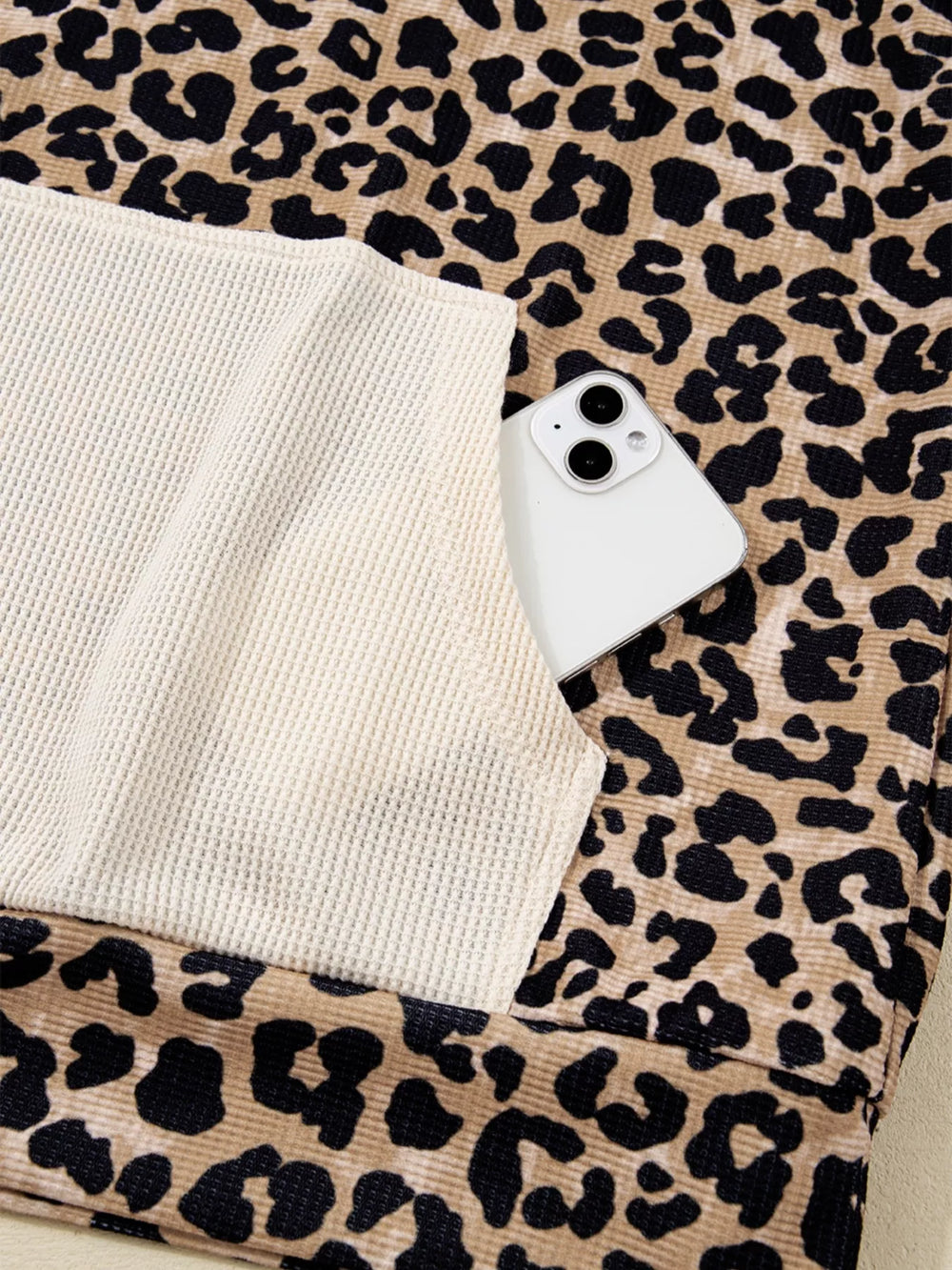 Leopard Print Long Sleeve Hoodie with Pocket - Trendsi - Flyclothing LLC